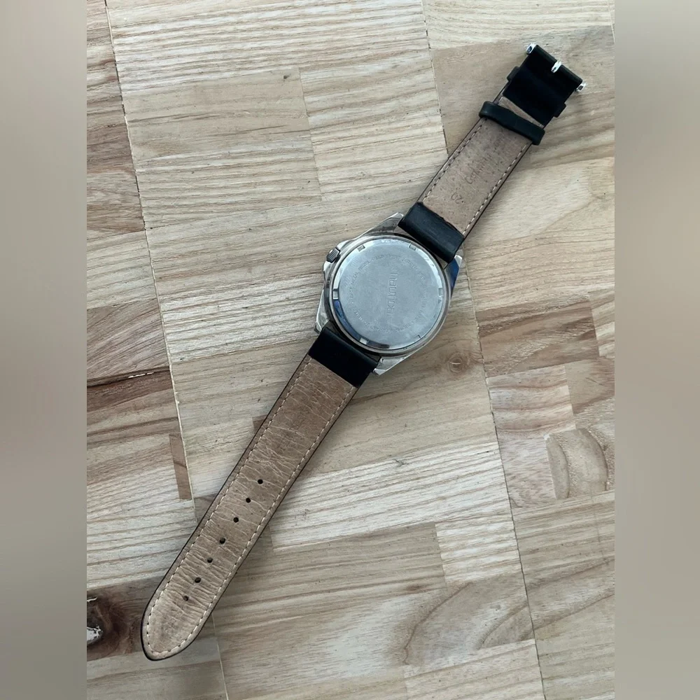 Nautica Vintage Chronograph Style Men’s Watch Black Dial Black Leather Strap